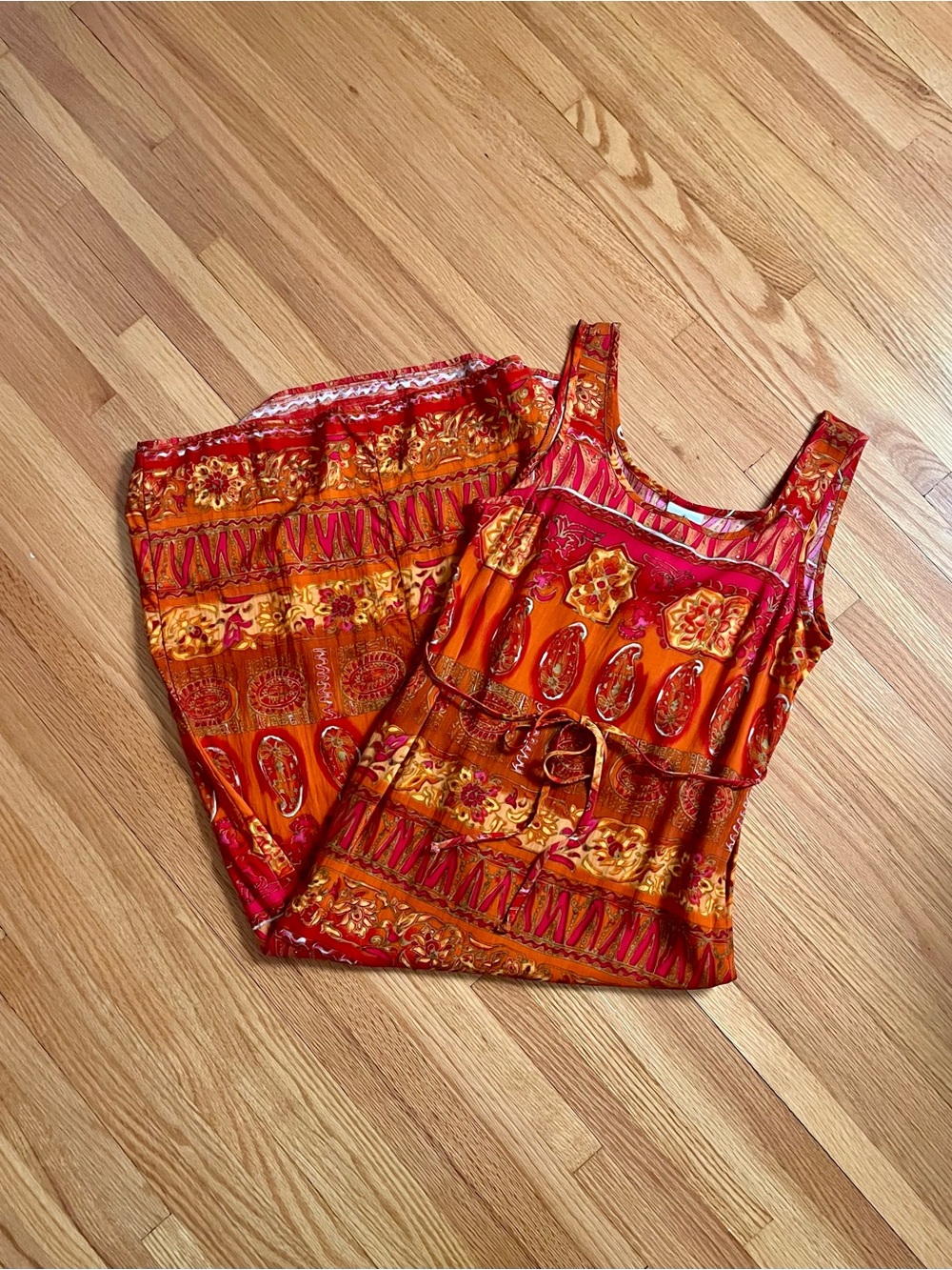 Vintage California Concepts Orange & Red Bohemian Tank maxi Dress size small